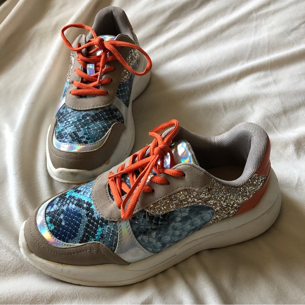 Torrid Womens Maximalist Suede Chunky Sneakers with Glitter & Reptile Print 7.5